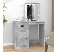 Ordellia Dressing Table Cosmetic Table Makeup Mirror Drawer Stool Lighting Storage Made of Wood Material in Concrete Grey, 90 x 50 x 132.5 cm, LED Light, Storage Space