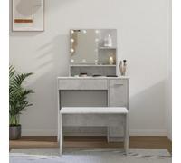 Ordellia Dressing Table Cosmetic Table with LED Lighting, Mirror, Drawer, Stool, Storage, Storage Space Made of Wood Material in Concrete Grey for Bedroom and Dressing Room