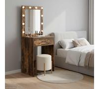 Ordellia Dressing Table Made of Wood in Smoked Oak with LED Lighting, Flat Mirror, Drawer and Storage Space, 50 x 41 x 135 cm for Bedroom and Dressing Room