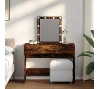 Ordellia Dressing Table Made of Wood Material in Smoked Oak with Makeup Mirror LED Lighting 2 Drawers 100 x 40 x 130 cm