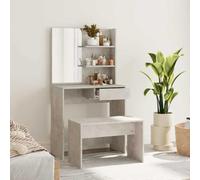 Ordellia Dressing Table Set Concrete Grey with Stool, 74.5 x 40 x 141 cm, Dressing Table with Mirror and Drawer, Cosmetic Table Made of Wood Material, Space-Saving for Bedroom and Dressing Room