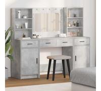 Ordellia Dressing Table Set with LED Lighting and Door, 3 Pieces, Concrete Grey, Wood Composite, Dressing Table with Acrylic Mirror, Drawer and Storage Space for Bedroom and Dressing Room