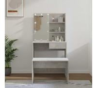 Ordellia Dressing Table Set with LED Lighting, Concrete Grey, Made of Wood Material, Dressing Table with Mirror, Drawer, Stool and Storage for Bedroom, Dressing Room, Modern, Space-Saving