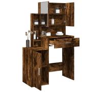 Ordellia Dressing Table Smoked Oak Wood Material with Mirror, 80 x 35 x 132 cm, Vanity Chest of Drawers with Drawer and 8 Compartments, Storage for Cosmetics in the Bedroom