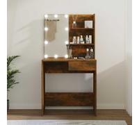 Ordellia Dressing Table with LED Smoked Oak, Dressing Table and Cosmetic Table Made of Wood with Drawer, Makeup Mirror, Shelves and Storage Space for Bedroom, Dressing Room and Girls' Room