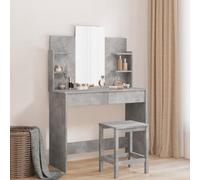 Ordellia Dressing Table with Mirror in Concrete Grey, Dressing Table Made of Wood Material, 96 x 39 x 142 cm, 2 Drawers, 4 Shelves, Cosmetic Storage for Bedroom and Dressing Room