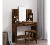 Ordellia Dressing Table with Mirror Smoked Oak Dressing Table with 2 Drawers and 4 Shelves, Composite Wood, 96 x 39 x 142 cm, Storage Space for Bedroom and Dressing Room