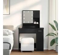 Ordellia Dressing Table with Shelf Black Oak Effect Wood Composite 86.5 x 35 x 136 cm Acrylic Mirror Drawer 4 Board Shelves Storage Space for Bedroom and Dressing Room