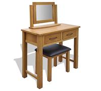 Ordellia Dressing Table with Stool Made of Solid Oak Wood, 86 x 40 x 80 cm, Dressing Table with Mirror, 1 Set for Bedroom, Storage for Makeup and Styling