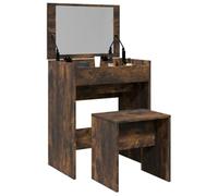 Ordellia Dressing Table with Stool, Smoked Oak, Dressing Table with Mirror and Storage, Wooden Cosmetic Table for Bedroom, Dressing Room, Modern Space Saving Design