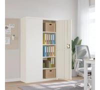 Ordellia Filing Cabinet White Powder-Coated Steel 105 x 40 x 180 cm 4 Shelves Lockable Doors with 2 Keys Office Cabinet for Files, Folders, Documents, Office and Home Office