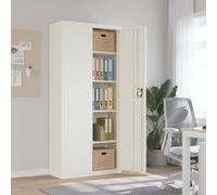 Ordellia Filing Cabinet White Powder-Coated Steel 90 x 40 x 200 cm 4 Shelves Lockable Doors with 2 Keys Office Cabinet for Home Office, Law Firm and Archive