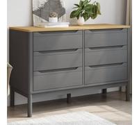 Ordellia Floro Solid Pine Chest of Drawers Grey with 6 Drawers 111 x 43 x 73.5 cm Storage for Hallway Bedroom Living Room Sturdy Wooden Legs and Shelf