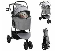 Ordellia Foldable Pet Trolley, Grey, Polyester, 78 x 54 x 101 cm, Foldable, Lightweight, with Brake, Rain Cover, Transport for Dogs, Cats, Puppies, Seniors, for Travel and Outdoor Use