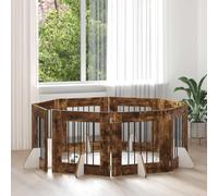 Ordellia Folding Dog Gate with Stand, 8 Piece Dog Kennel and Dog Run Made of Wood in Smoked Oak, 60 cm, Foldable, Portable, for Indoor, Home, Safe Barrier