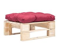 Ordellia Garden Pallet Stool with Removable Red Cushion, Impregnated Pine Wood, 60 x 60 x 35 cm, Outdoor Footstool for Patio, Garden, Balcony, Lounge
