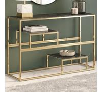 Ordellia Golden Console Table Made of Stainless Steel and Tempered Glass in Black Marble Look, 110 x 35 x 70 cm, Hallway Table for Entrance, Hallway, Living Room and Office with Easy-Care Shelf
