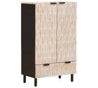Ordellia Highboard with Door, White Washed Solid Mango Wood Finish, 60 x 33 x 100 cm, 1 Drawer and 2 Hinged Doors, Media Storage for Living Room and Home Theater