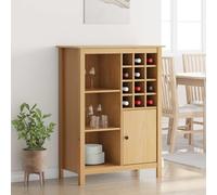 Ordellia Hill Solid Pine Wine Cabinet in Honey Brown, 79.5 x 40 x 107.5 cm, with Compartments, Drawer and Shelf, for Living Room, Kitchen and Dining Room with Storage Space for Bottles and Glasses