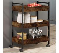 Ordellia Kitchen Trolley Smoked Oak Wood Material and Steel 50 x 30 x 70 cm with 4 Wheels, 2 Brakes, Storage Space for Kitchen, Living Room, Bathroom, Office and Flexible Use