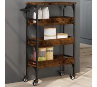 Ordellia Kitchen Trolley Smoked Oak Wood Material and Steel, 53 x 20 x 76 cm, Serving Trolley with 4 Wheels and Brakes, Storage Space for Kitchen, Living Room and Bathroom, Flexible as a Trolley