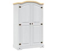 Ordellia Mexico Corona Style Wardrobe in Waxed Pine Wood 2 Doors White 101 x 52 x 170 cm with Shelf and Clothes Rail Storage for Bedroom