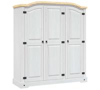 Ordellia Mexico Style Solid Pine Wardrobe White with Brown Top Panel 3 Doors 151 x 52 x 170 cm Clothes Rail Shelf Storage for Bedroom Hallway