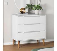 Ordellia MOLDE Drawer Cabinet, White, 80 x 40 x 80 cm, Made of Solid Pine Wood with UV Painting, 3 Drawers, Storage Space for Hallway, Kitchen, Office, Living Room