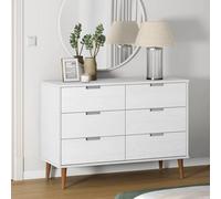 Ordellia MOLDE Drawer Cabinet White Solid Pine Wood with UV Coating 113 x 40 x 80 cm 6 Drawers Storage Space for Living Room Bedroom Hallway Kitchen Office and Storage
