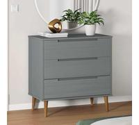 Ordellia MOLDE Grey Solid Pine Wood Drawer Cabinet with UV Coating 80 x 40 x 80 cm 3 Drawers for Hallway, Living Room, Bedroom and Office