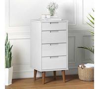 Ordellia MOLDE White Solid Pine Wood Drawer Cabinet with UV Coating 40 x 35 x 82 cm 4 Drawers for Bedroom Living Room Hallway as Chest of Drawers Bedside Table and Storage