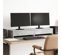 Ordellia Monitor Stand with Drawers Concrete Grey Wood Material 100 x 27 x 15 cm for Two Monitors, Desk Attachment, Holder, Shelf, Ergonomic and Tidy Workstation