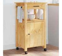 Ordellia Monza Kitchen Trolley Made of Solid Pine Wood 48 x 40 x 88.5 cm in Honey Wax, Serving Trolley with Drawer and Door, 4 Wheels with Locking Function, Storage Space for Kitchen and Living Area