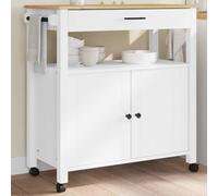 Ordellia Monza Kitchen Trolley Made of Solid Pine Wood, White and Wax Brown, 84 x 40 x 88.5 cm, with Drawer, Doors, Wheels, Storage Space for Kitchen, Serving Trolley and Trolley for Everyday and