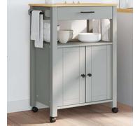 Ordellia Monza Kitchen Trolley Solid Pine Grey and Wax Brown 60 x 40 x 88.5 cm with Drawer, Doors and Wheels as Serving Trolley for Storage Space, Kitchen, Living Room and Everyday Use