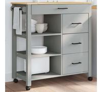 Ordellia Monza Kitchen Trolley Solid Pine Grey and Wax Brown 84 x 40 x 88.5 cm with Drawer, Shelf, Wheels and Storage Space for Kitchen, Bathroom, Study