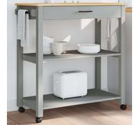 Ordellia Monza Kitchen Trolley Solid Pine Grey Wax Brown, 84 x 40 x 88.5 cm, Serving Trolley with Drawer, 2 Shelves, Wheels, Storage Space for Kitchen and Everyday Use