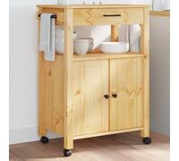 Ordellia Monza Kitchen Trolley Solid Pine Wood 60 x 40 x 88.5 cm Honey Wax, Serving Trolley with Drawer, Doors, Hooks, Trolley for Storage Space Kitchen and Living Area