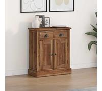 Ordellia Natural Storage Cabinet Solid Teak Wood 65 x 30 x 75 cm Cupboard Chest of Drawers Sideboard Highboard with 2 Drawers and 2 Wooden Doors for Living Room Dining Room Storage Space