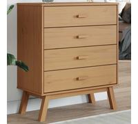 Ordellia Olden Brown Solid Pine Wood Drawer Cabinet with Wax Surface, 4 Drawers, 76.5 x 39 x 90 cm, Chest of Drawers Sideboard for Hallway, Living Room and Bedroom