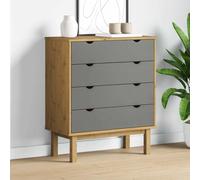 Ordellia OTTA Brown and Grey Solid Pine Wood Drawer Cabinet with 4 Drawers 76.5 x 39.5 x 90 cm, Chest of Drawers for Storage, Storage Space in Hallway, Living Room and Bedroom