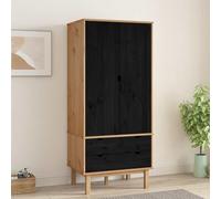 Ordellia OTTA Wardrobe with Drawers, Black, Waxed Solid Pine Wood, 76.5 x 53 x 172 cm, Waterproof, for Bedroom, Living Room, Dining Room with Storage Space, Space Saving and Tidy