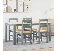 Ordellia Panama 5-Piece Dining Set Grey Solid Pine Wood Dining Table 160 x 80 x 75 cm, 4 Chairs, Honey-Waxed for Kitchen Dining Room, 110 kg per Seat