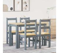 Ordellia Panama Dining Set 5-Piece Grey Solid Pine Wood with Honey Wax Finish, Dining Table 117 x 60 x 75 cm, 4 Chairs 110 kg per Seat for Kitchen and Dining Room