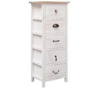 Ordellia Paulownia Solid Wood Side Cabinet, 35 x 25 x 87 cm, 5 Drawers, White with Wood Colour, for Hallway, Living Room, Bedroom, Office and Storage with Storage Space