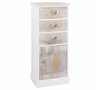 Ordellia Paulownia Solid Wood Side Cabinet 38 x 28 x 86 cm White with 3 Drawers and Door, Chest of Drawers Cupboard Sideboard Sideboard Sideboard Highboard for Hallway Living Room Bedroom Storage