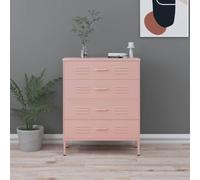 Ordellia Pink Steel Chest of Drawers 80 x 35 x 101.5 cm with 3 Drawers, Adjustable Feet and Ball Bearing Rails, Sideboard for Hallway, Living Room, Bedroom, Kitchen, Office, Storage Space