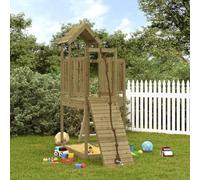 Ordellia Play Tower with Climbing Wall Made of Impregnated Pine Wood, 90 cm Platform, Ladder, Sandpit and Wooden Railing for Garden, Yard and Patio, for Children from 3 to 8 Years