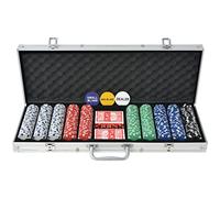Ordellia Poker Game Set with 500 Chips, Aluminium Case, 2 Decks of Cards, 5 Casino Dice, Dealer Button and Blind Buttons for Texas Holdem, Omaha, Blackjack, Roulette Evening and Party