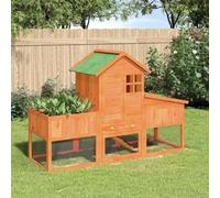 Ordellia Rabbit Hutch Brown 170 x 63 x 113 cm, Solid Pine Wood, Outdoor Run with Two Levels, Weatherproof Roof, Pull-Out Tray for Rabbits, Guinea Pigs, Small Animals in the Garden